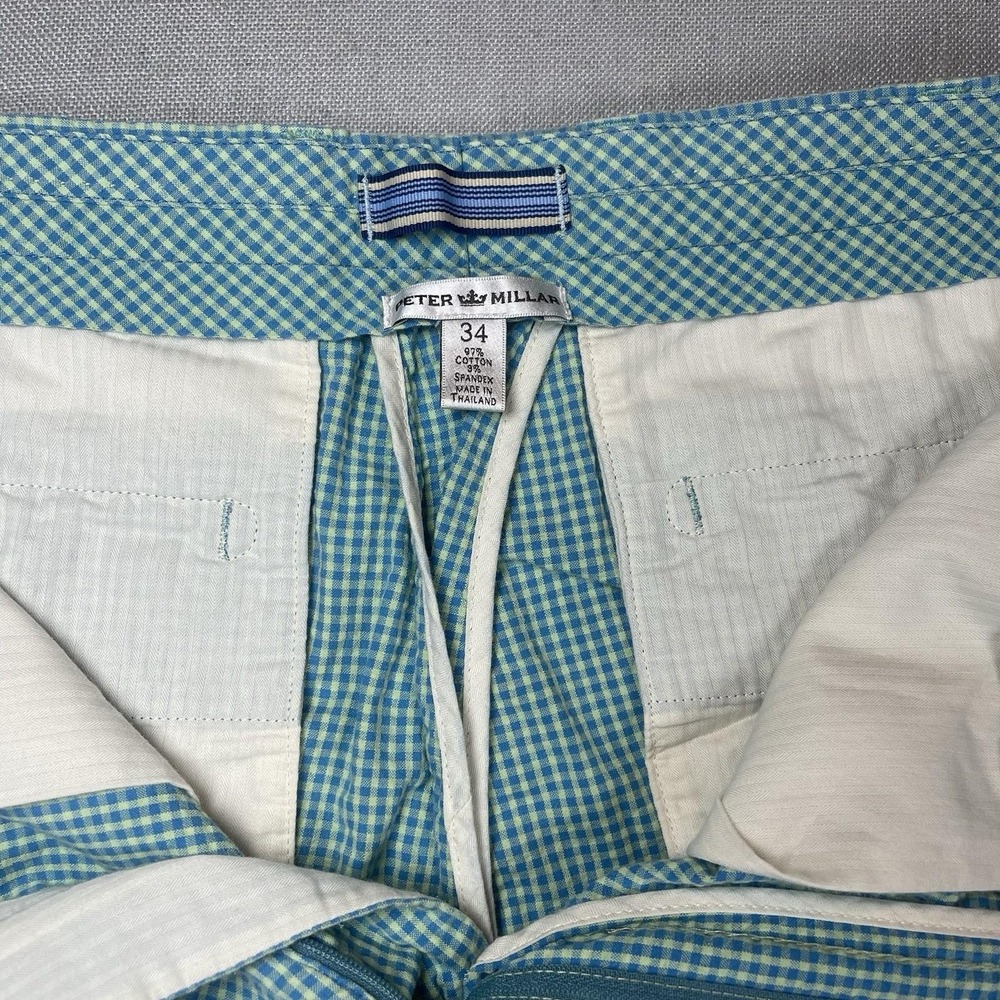 Peter Millar Shorts Men 34x9 Gingham Plaid‎ Seersucker Cotton Golf Blue/Green - Picture 3 of 7